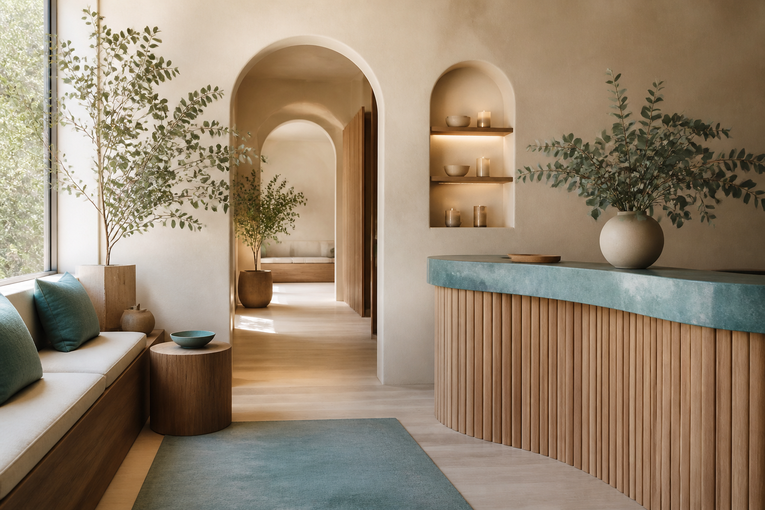 Norevia example wellness studio interior with soft natural light